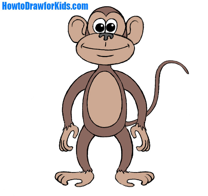695x656 Monkey Pictures To Draw How A For Kids Howtodrawforkids Sweet - Cute Drawing Of A Monkey