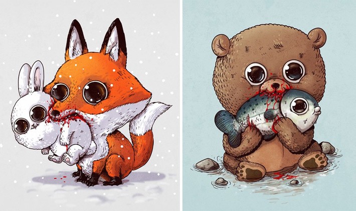 710x420 cute drawings of predators devouring their smiling prey - Cute Drawings