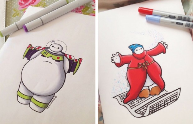620x400 baymax reimagined in cute drawings of disney characters - Cute Drawings