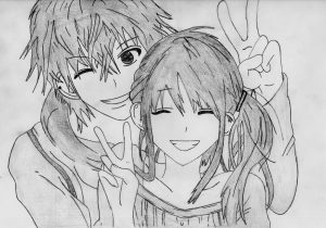 300x210 cute anime love drawings in pencil love anime drawings love anime - Cute Drawings Anime