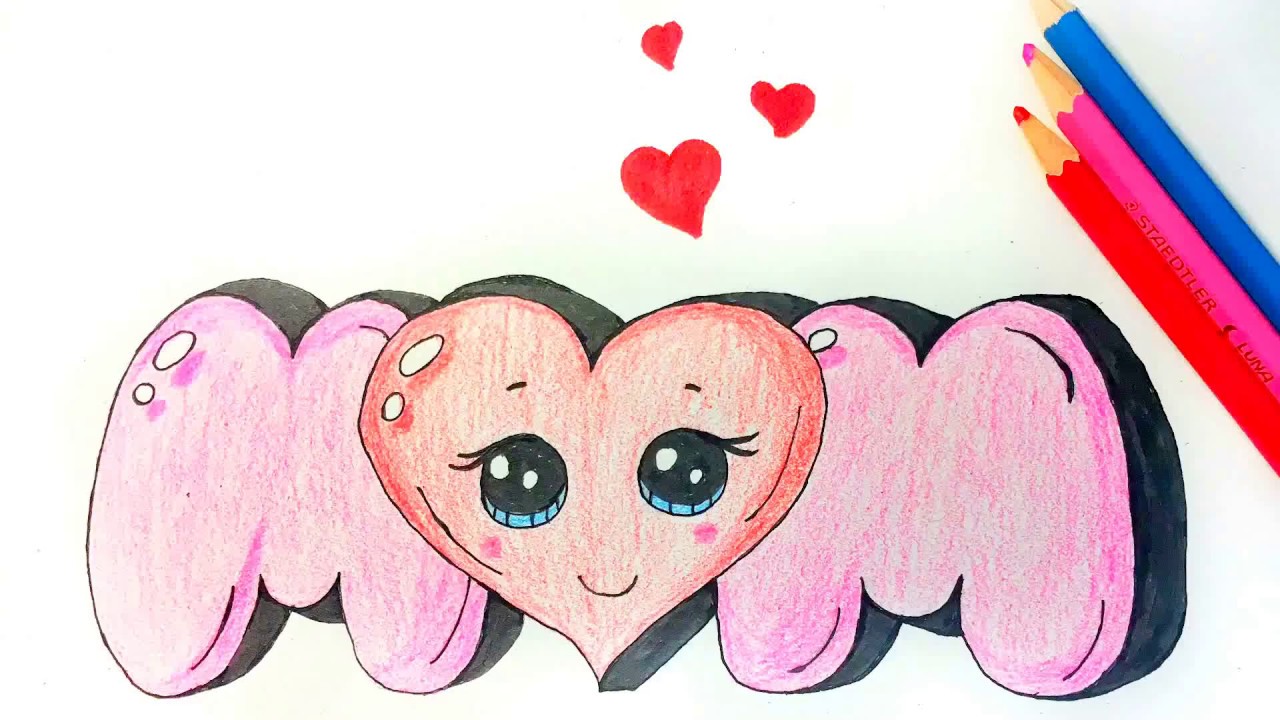 1280x720 How To Draw Mom In Graffiti Bubble Letters Cute Drawings - Cute Drawings For Kids