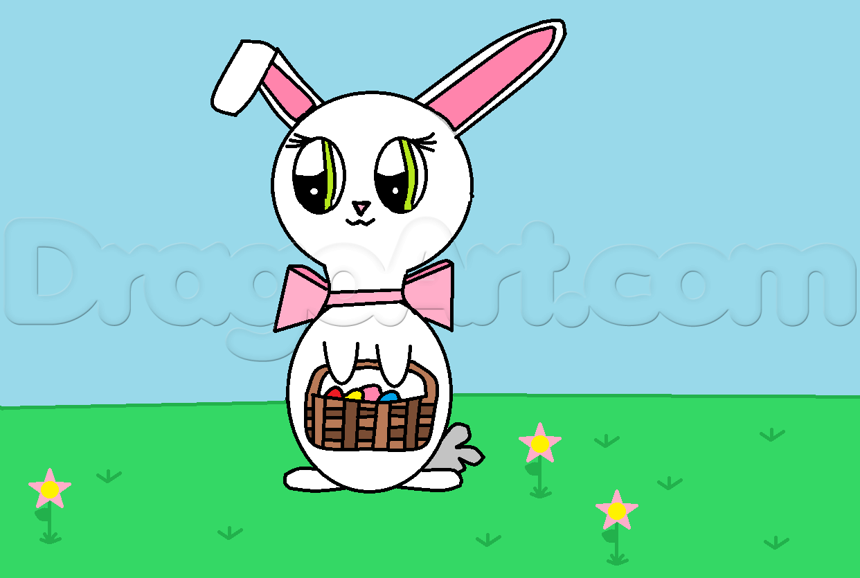 1242x835 How To Draw A Cute Easter Bunny, Step - Cute Easter Bunny Drawing