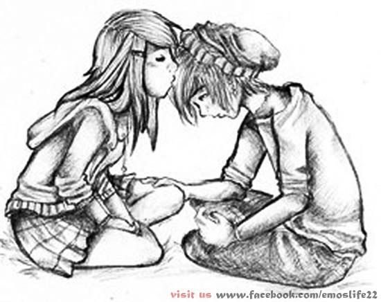 550x436 Drawings Of Emo Couples Kissing - Cute Emo Couple Drawings