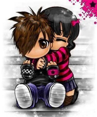 398x479 cute emo couple anime emo cartoons, emo love, hug cartoon - Cute Emo Couple Drawings