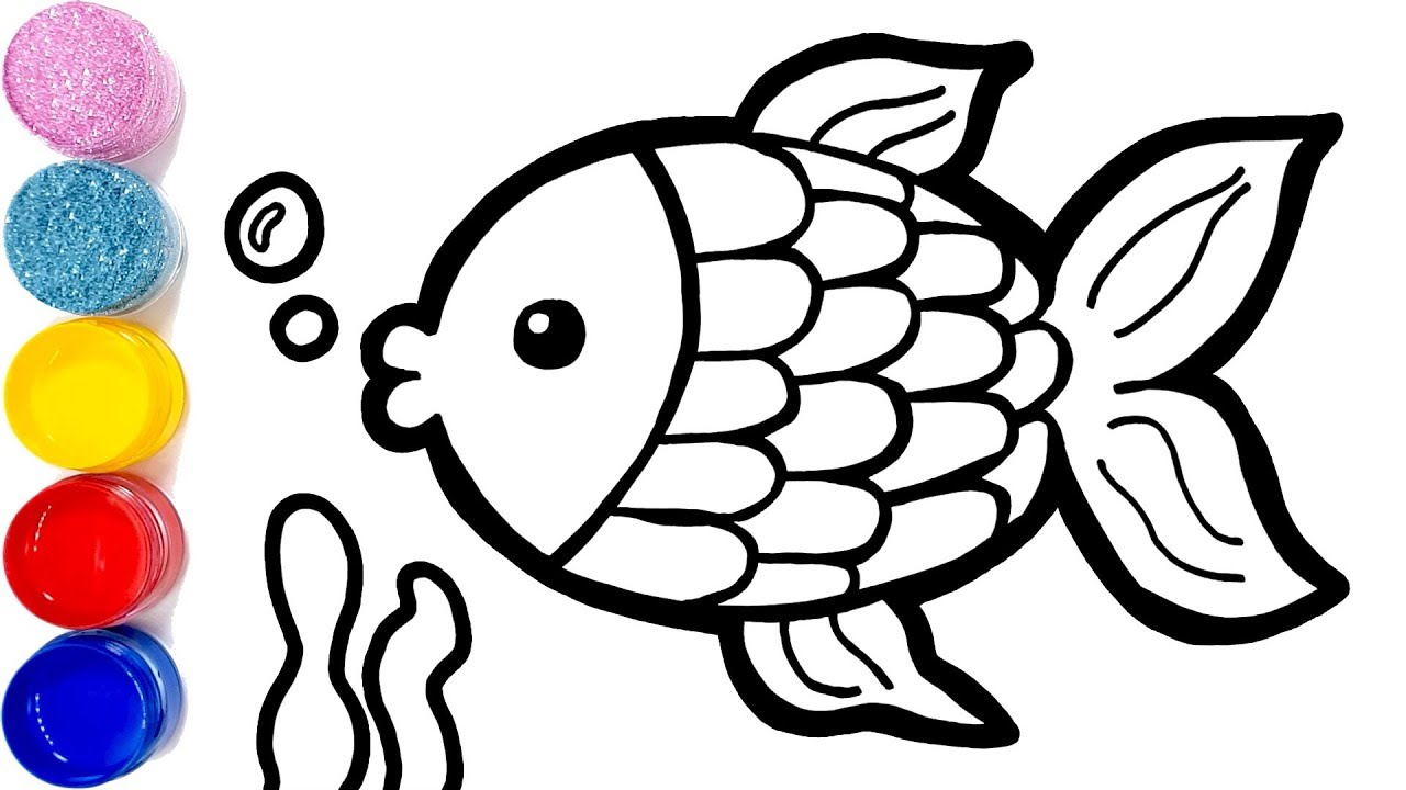 1280x720 cute fish with glitter bubbles coloring and drawing for kids - Cute Fish Drawing