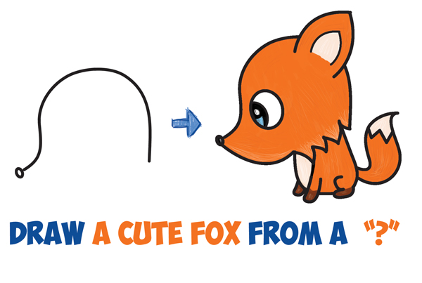600x403 how to draw a cute cartoon fox from a question mark - Cute Fox Drawing