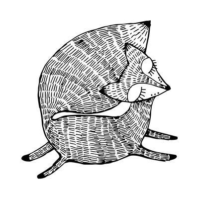 400x400 Stylized Fox Forest Animals Cute Fox Line Art Black And White - Cute Fox Drawing