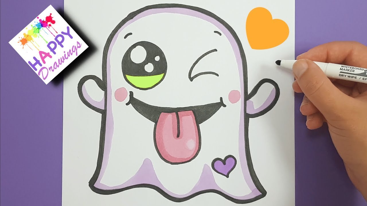 1280x720 Drawing + Coloring How To Draw A Cute Halloween Ghost Emoji - Cute Ghost Drawing