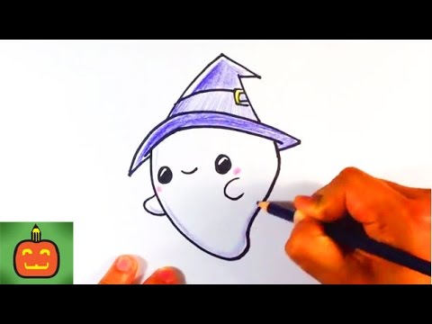480x360 How To Draw A Cute Halloween Ghost With A Hat - Cute Ghost Drawing