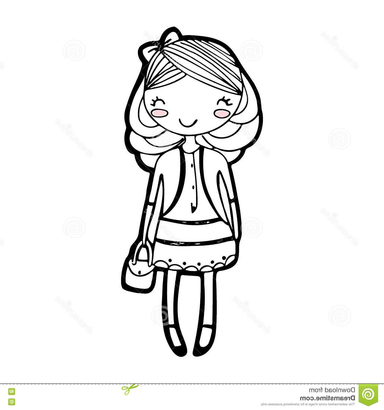 1300x1390 Sketch Of Cute Cartoon Girl Girls Room Illustration Kinderkamer - Cute Girl Cartoon Drawing