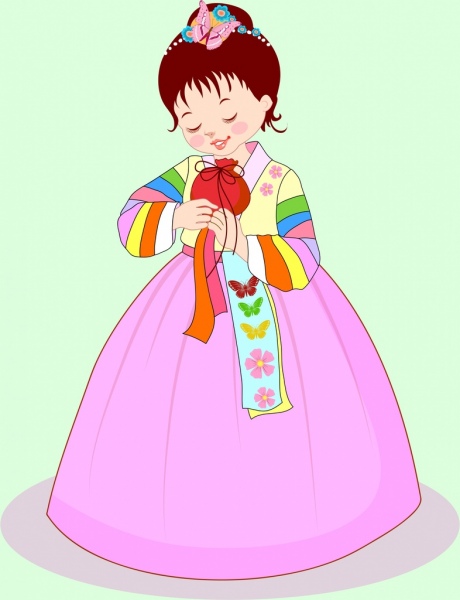 460x600 Cute Girl Drawing Asian Traditional Costume Free Vector In Adobe - Cute Girl Drawing