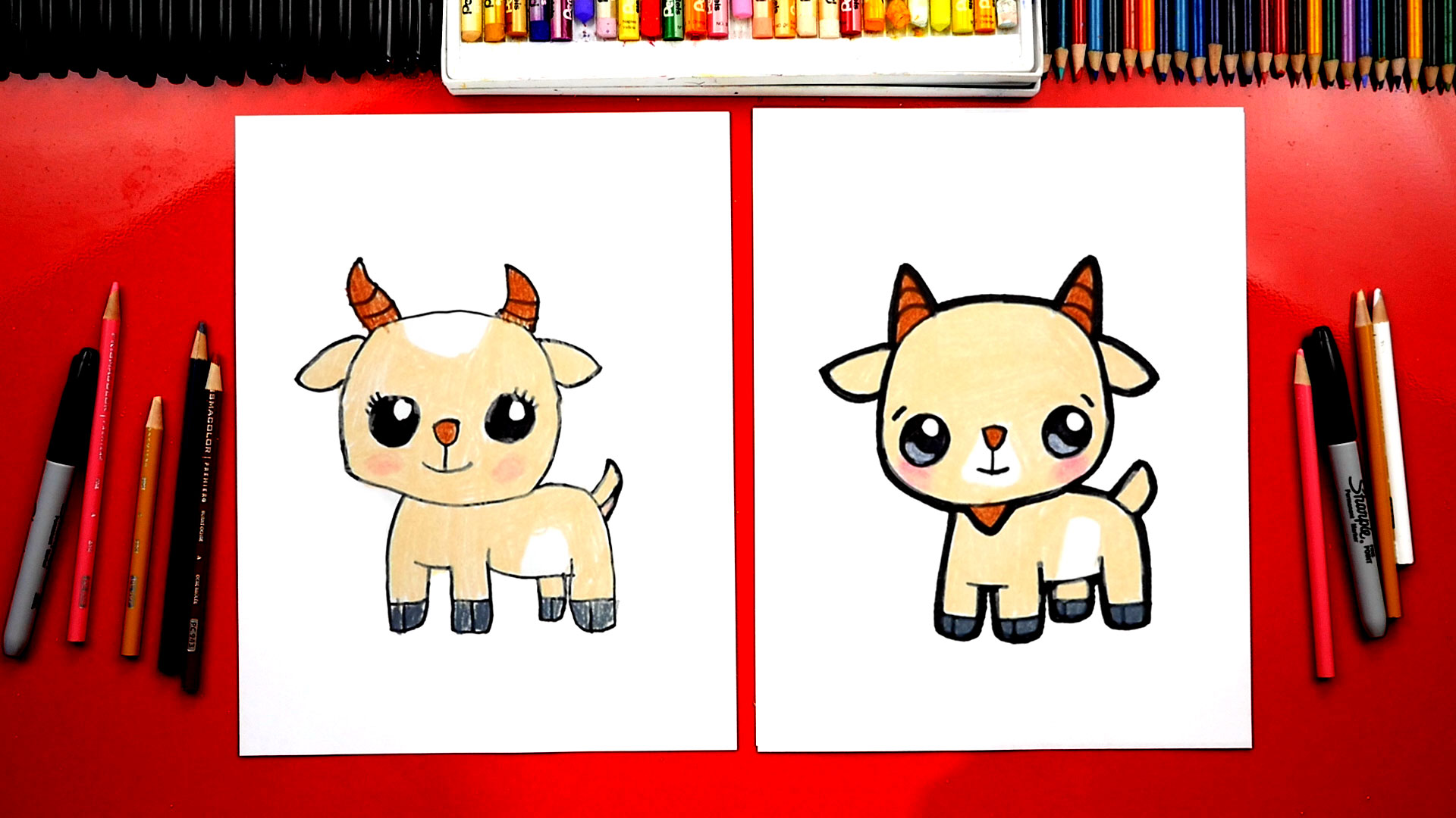 1920x1080 How To Draw A Cute Cartoon Goat - Cute Goat Drawing