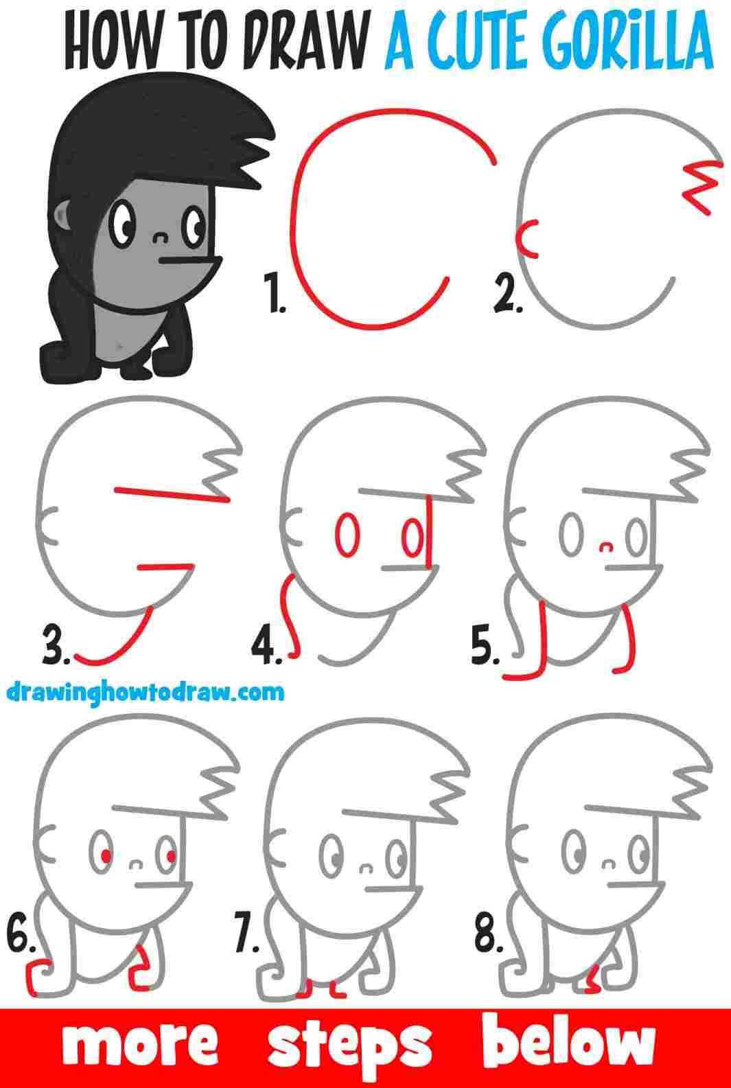 1065x1585 Draw A Cartoon Gorilla Youtuberhyoutubecom Cute Kawaii With Easy - Cute Gorilla Drawing