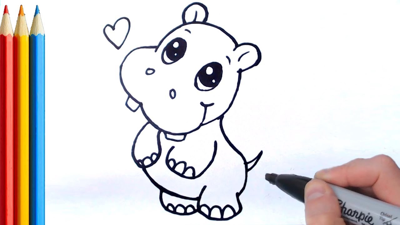 1280x720 how to draw cute hippo - Cute Hippo Drawing
