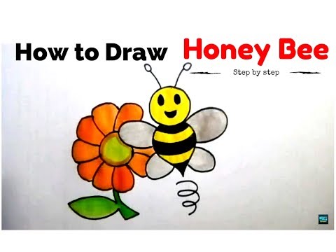 480x360 how to draw cartoon honey bee with flower cartoon honey bee - Cute Honey Bee Drawing