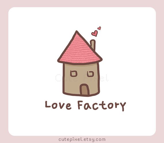 570x499 Cute Love Factory House Drawing Logo Kawaii Heart - Cute House Drawing