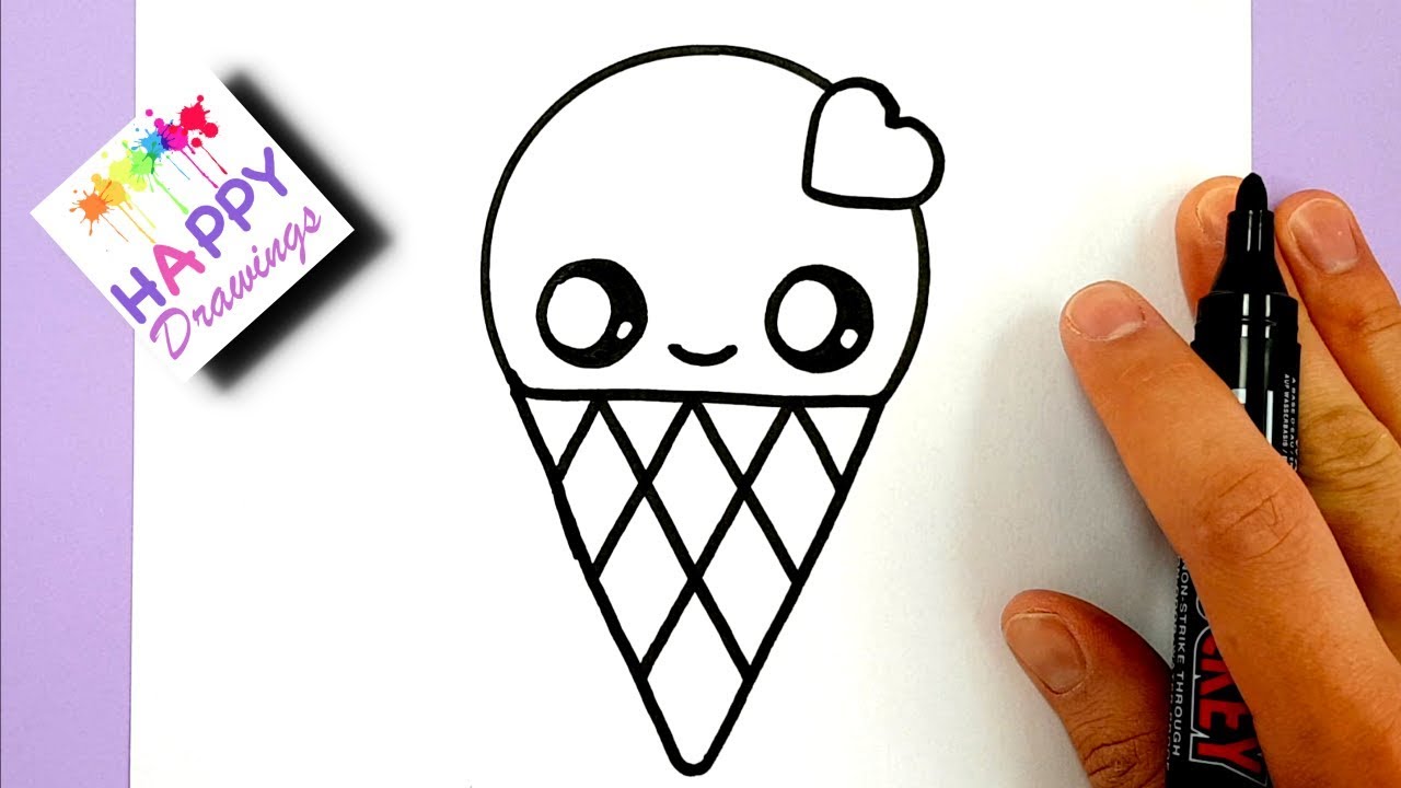 1280x720 How To Draw A Cute Ice Cream With A Love Heart Cute And Easy - Cute Ice Cream Cone Drawing