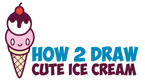 500x276 How To Draw Cute Kawaii Ice Cream Cone With Face On It - Cute Ice Cream Cone Drawing