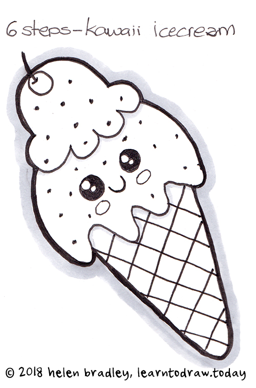 500x756 How To Draw A Kawaii Ice Cream Cone In Steps Learn To Draw - Cute Ice Cream Cone Drawing