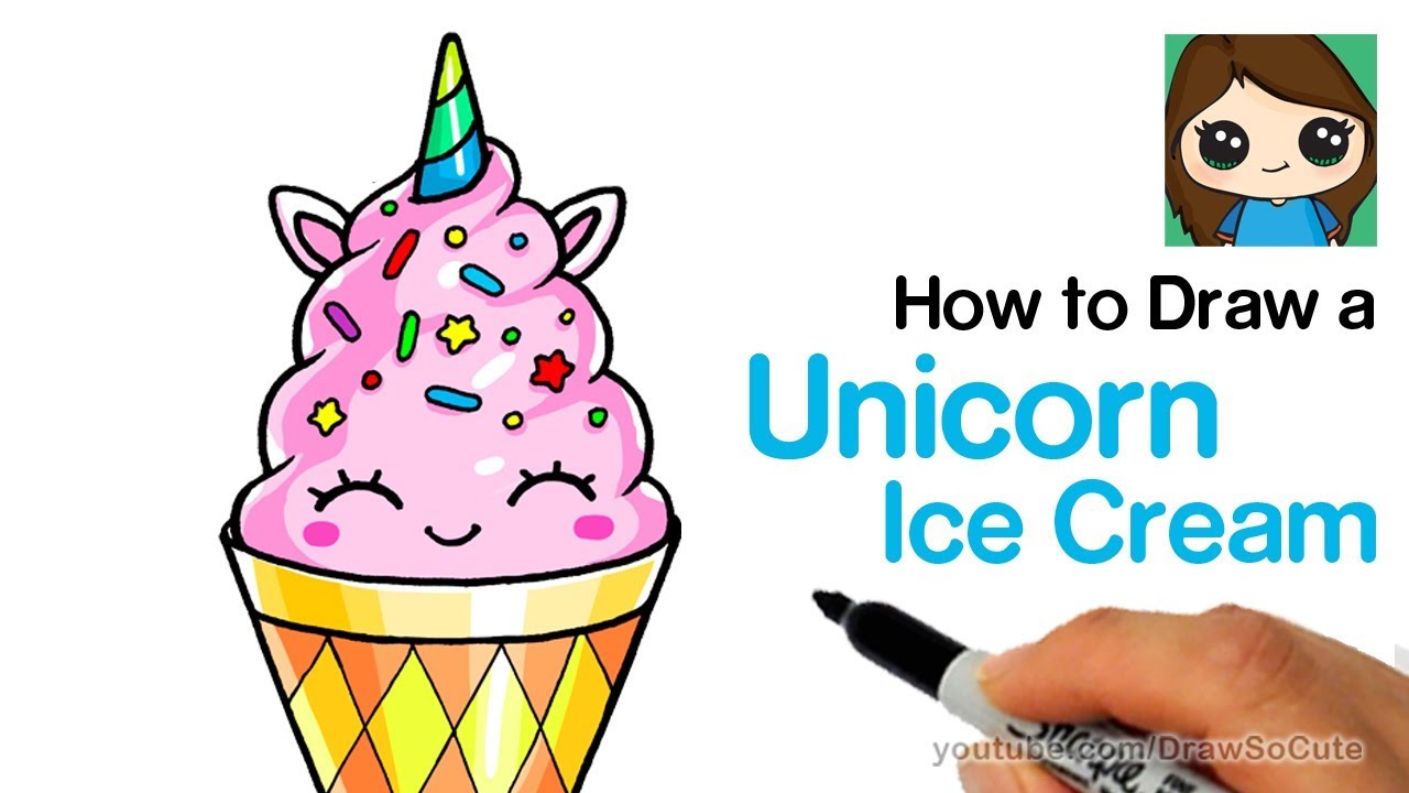 1280x720 How To Draw A Unicorn Ice Cream Easy And Cute - Cute Ice Cream Drawing