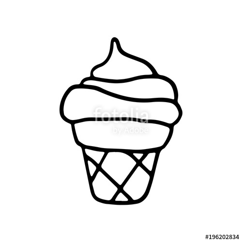 500x500 Sweet Cartoon Hand Drawn Ice Cream Cute Vector Black And White - Cute Ice Cream Drawing