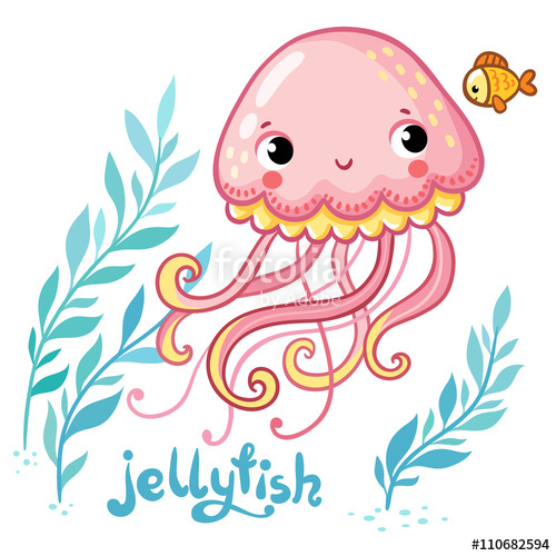 500x500 jellyfish cute cartoon jellyfish in vector vector illustration - Cute Jellyfish Drawing
