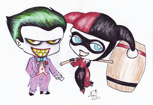 500x343 Joker And Harley Quinn Drawing On We Heart It - Cute Joker Drawing