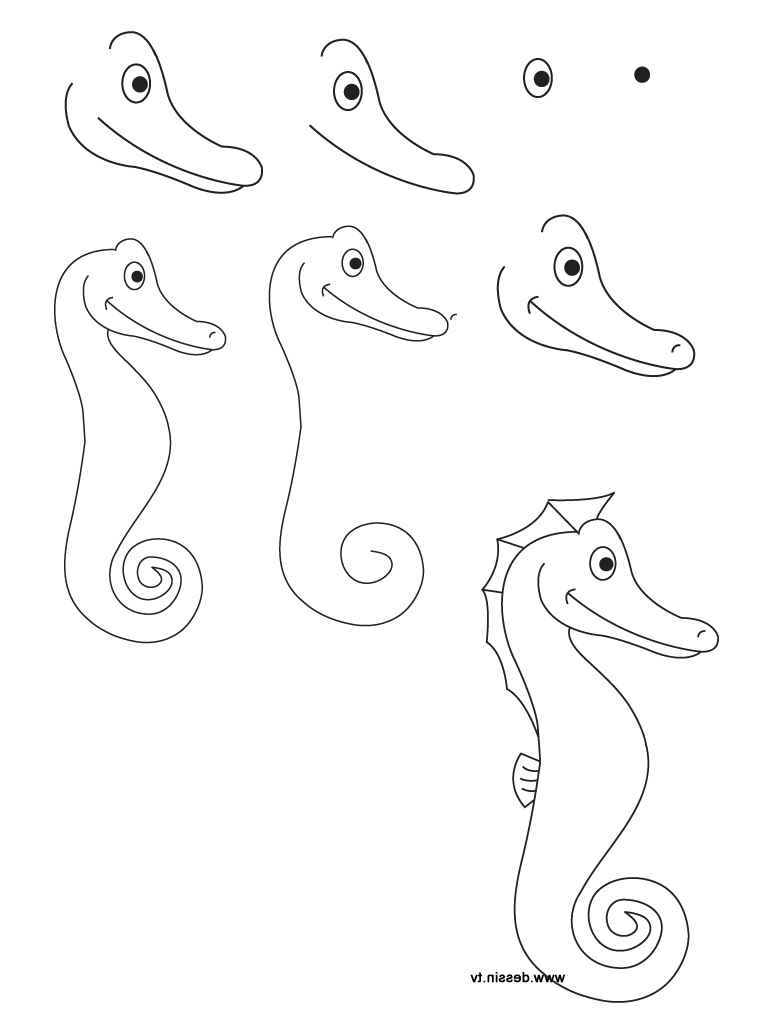 768x1024 How To Draw Cute Sea Animals Step - Cute Kid Drawings