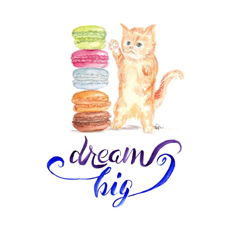 794x794 macaroon cute kitten drawing watercolor illustration ginger etsy - Cute Kitten Drawing