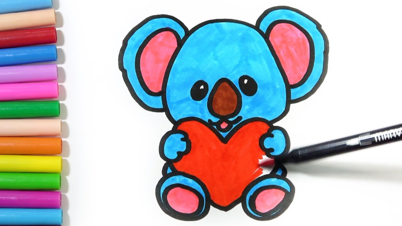 1280x720 how to draw a cute koala holding a heart hde - Cute Koala Bear Drawing