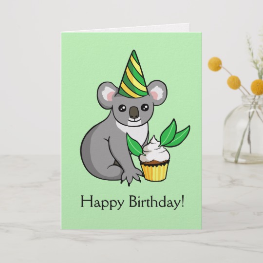 540x540 Cute Koala With Cake Drawing Happy Birthday Card - Cute Koala Drawing