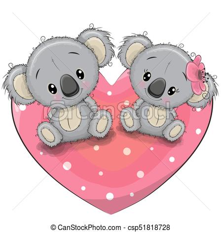 450x470 two cute koalas on a heart two cute cartoon koalas are sitting - Cute Koala Drawing