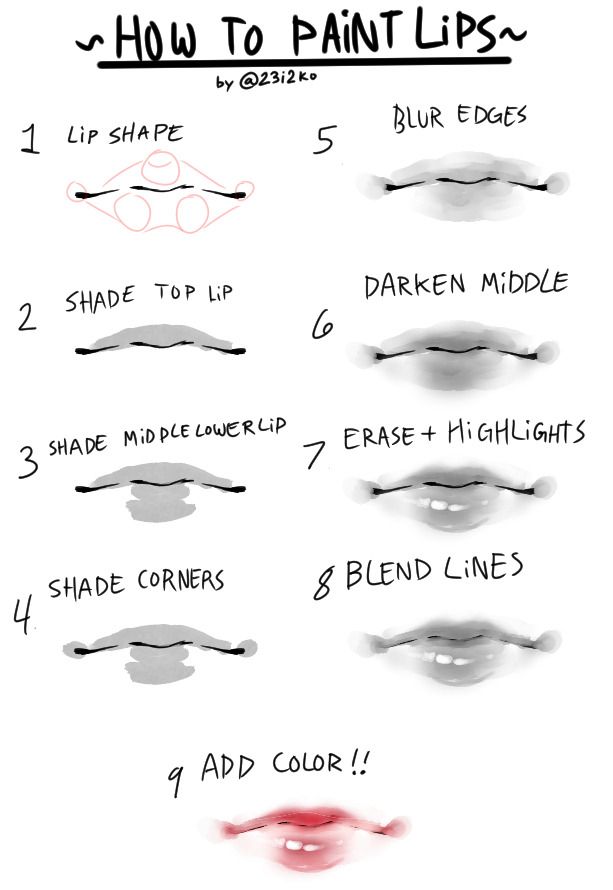613x890 A Quick N Simple Tutorial For How To Paint Cute Lips Drawings - Cute Lips Drawing