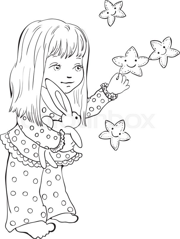 605x800 Cute Little Girl With Funny Stars Stock Vector Colourbox - Cute Little Girl Drawing