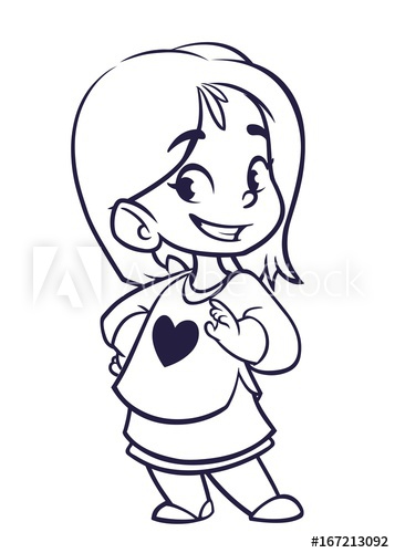 357x500 Vector Color Cartoon Image Of A Cute Little Girl Outlines Color - Cute Little Girl Drawing