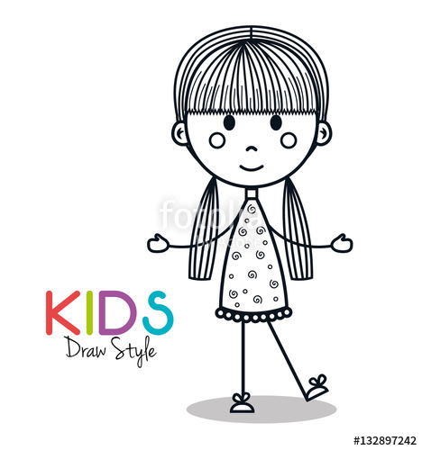468x500 Cute Little Girl Drawing Vector Illustration Design Stock Image - Cute Little Girl Drawing