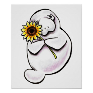 307x307 cute manatee art wall zazzle - Cute Manatee Drawing