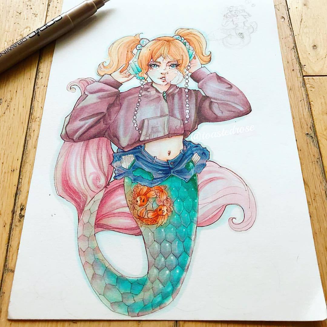 1080x1080 Toastedrose Mermaid - Cute Mermaid Drawings
