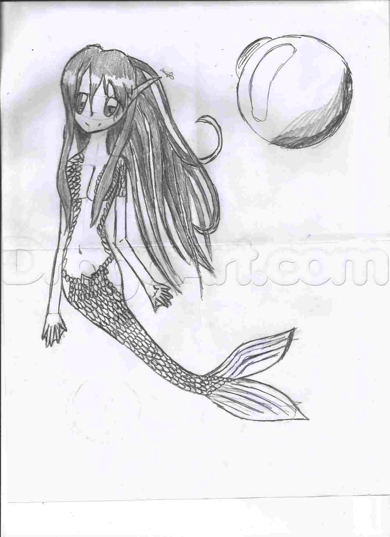 1343x1847 Rhcom How Mermaid Drawing Easy To Draw A Cute Cartoon - Cute Mermaid Drawings