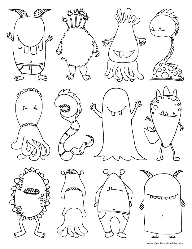 620x802 Halloween Monster Coloring Pages Printable - Cute Monster Drawings