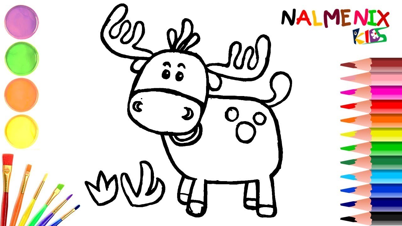1280x720 Download How To Draw A Cute Moose Coloring And Drawing - Cute Moose Drawing
