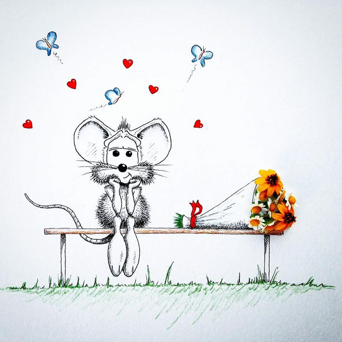 700x700 Cute Cartoon Mouse Just Won't Stay Inside The Page - Cute Mouse Drawing