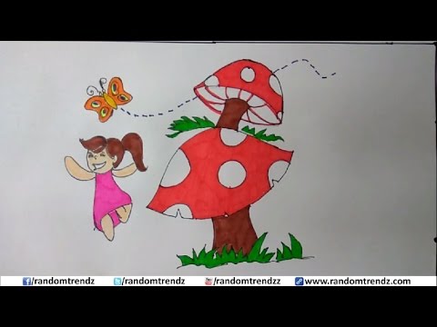 480x360 How To Draw Cute Mushroom With Pretty Girl Drawing Step - Cute Mushroom Drawing