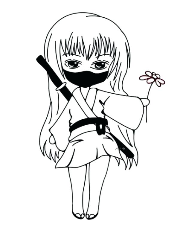 612x769 ninja coloring pages cute ninja girl ninja coloring pages cute - Cute Ninja Drawing