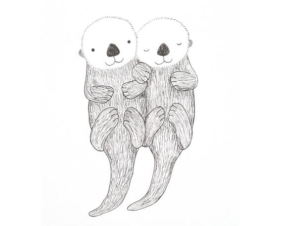 570x456 Cute Otter Drawing - Cute Otter Drawing
