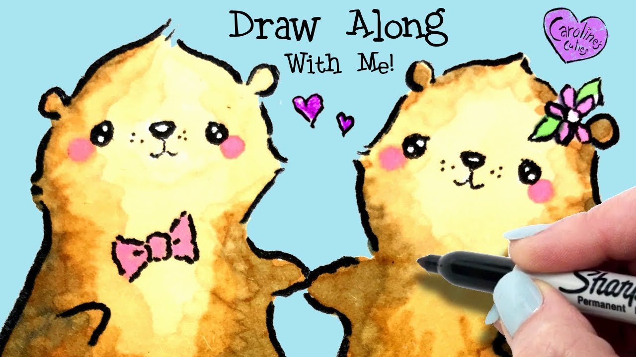 1280x720 easy otter drawing of sweetheart otters holding hands how - Cute Otter Drawing
