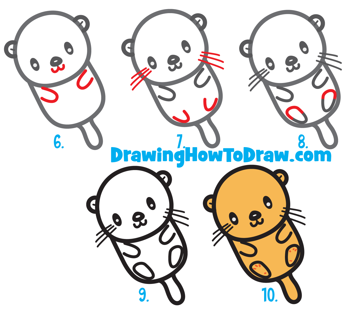 1452x1296 How To Draw A Cute Kawaii Cartoon Otter Floating Down The River - Cute Otter Drawing