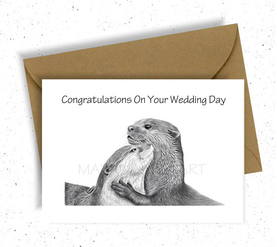 570x509 Personalised Greeting Card, Cute Otter, Wedding Congratulations - Cute Otter Drawing