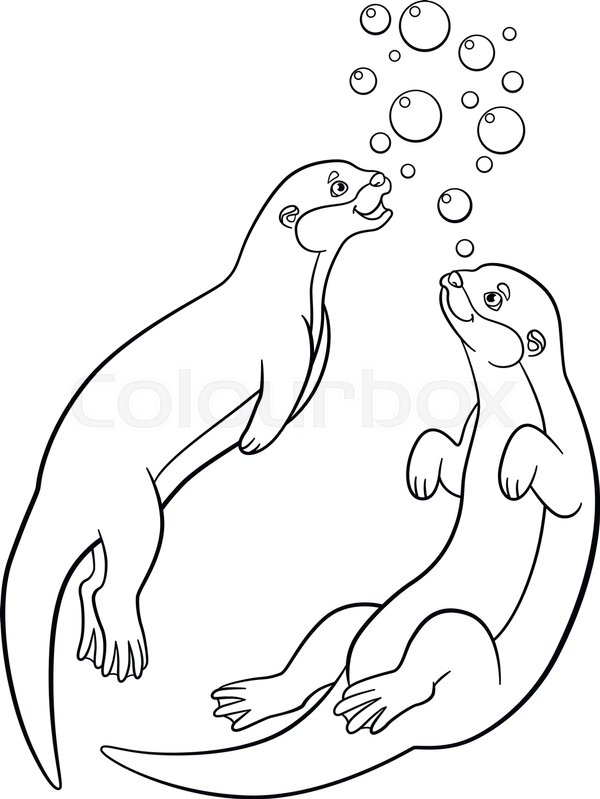600x799 coloring pages two little cute otters stock vector colourbox - Cute Otter Drawing