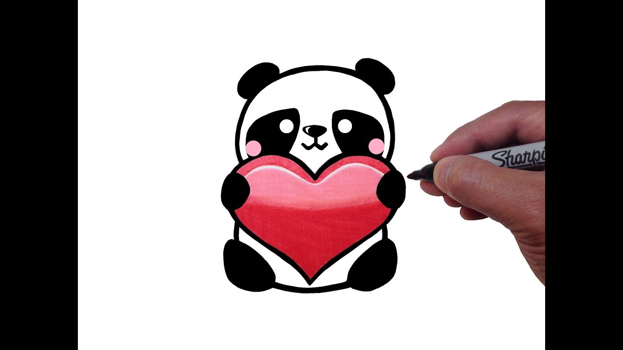 1280x720 How To Draw A Panda Bear Holding A Heart - Cute Panda Bear Drawing